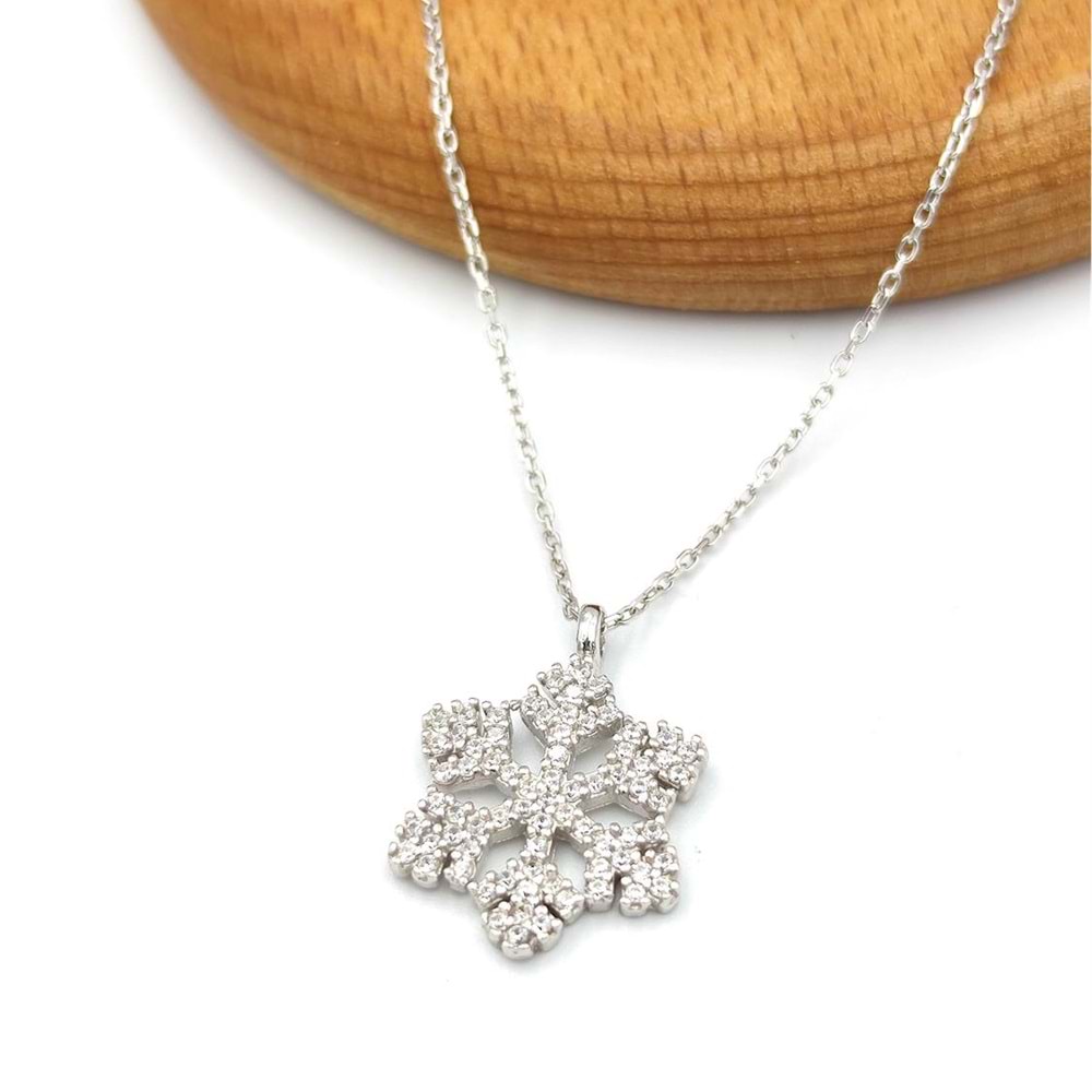 KAR TANESİ GÜMÜŞ KOLYE - RODYUM BEYAZ