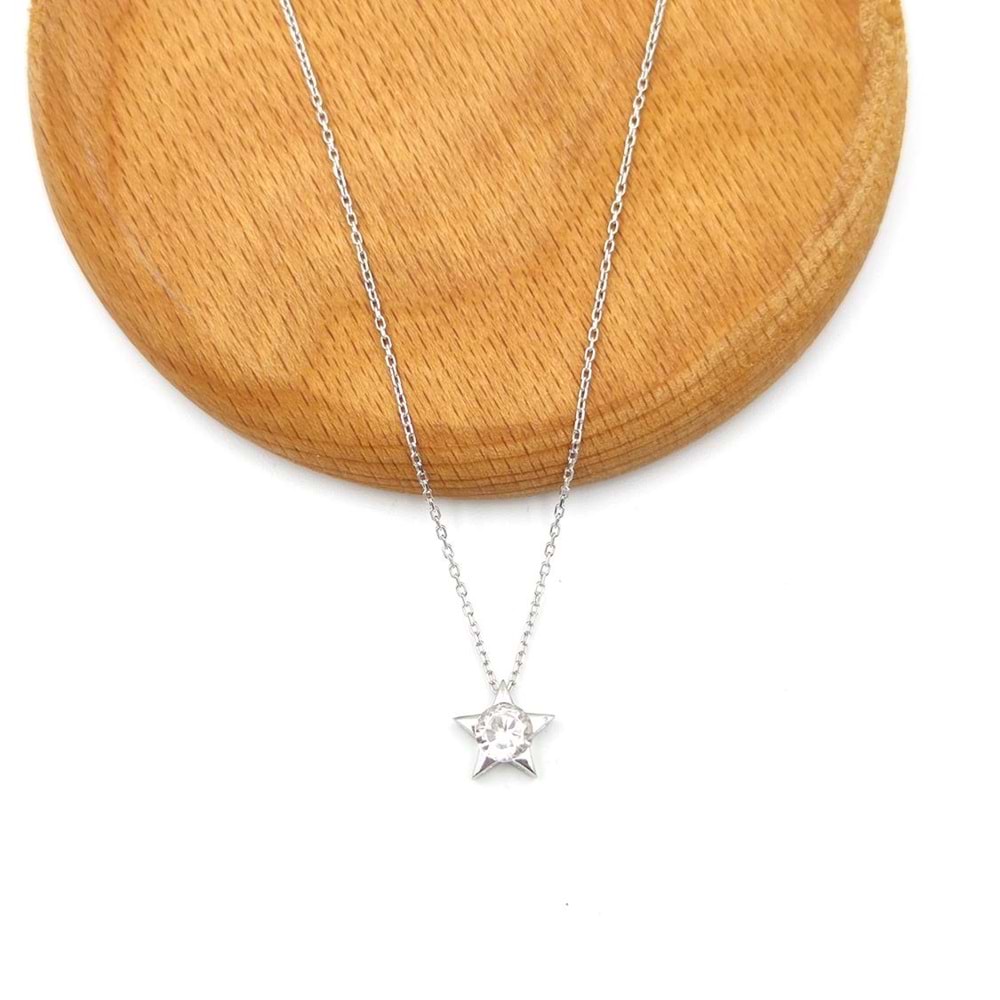PIRLANTA MONTÜR MİNİ YILDIZ GÜMÜŞ KOLYE - RODYUM BEYAZ