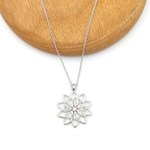 ZİRKON TAŞLI PAPATYA ÇİÇEK GÜMÜŞ KOLYE