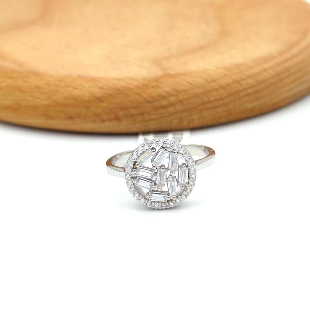 YUVARLAK KESİK BAGET TAŞLI GÜMÜŞ YÜZÜK - 15