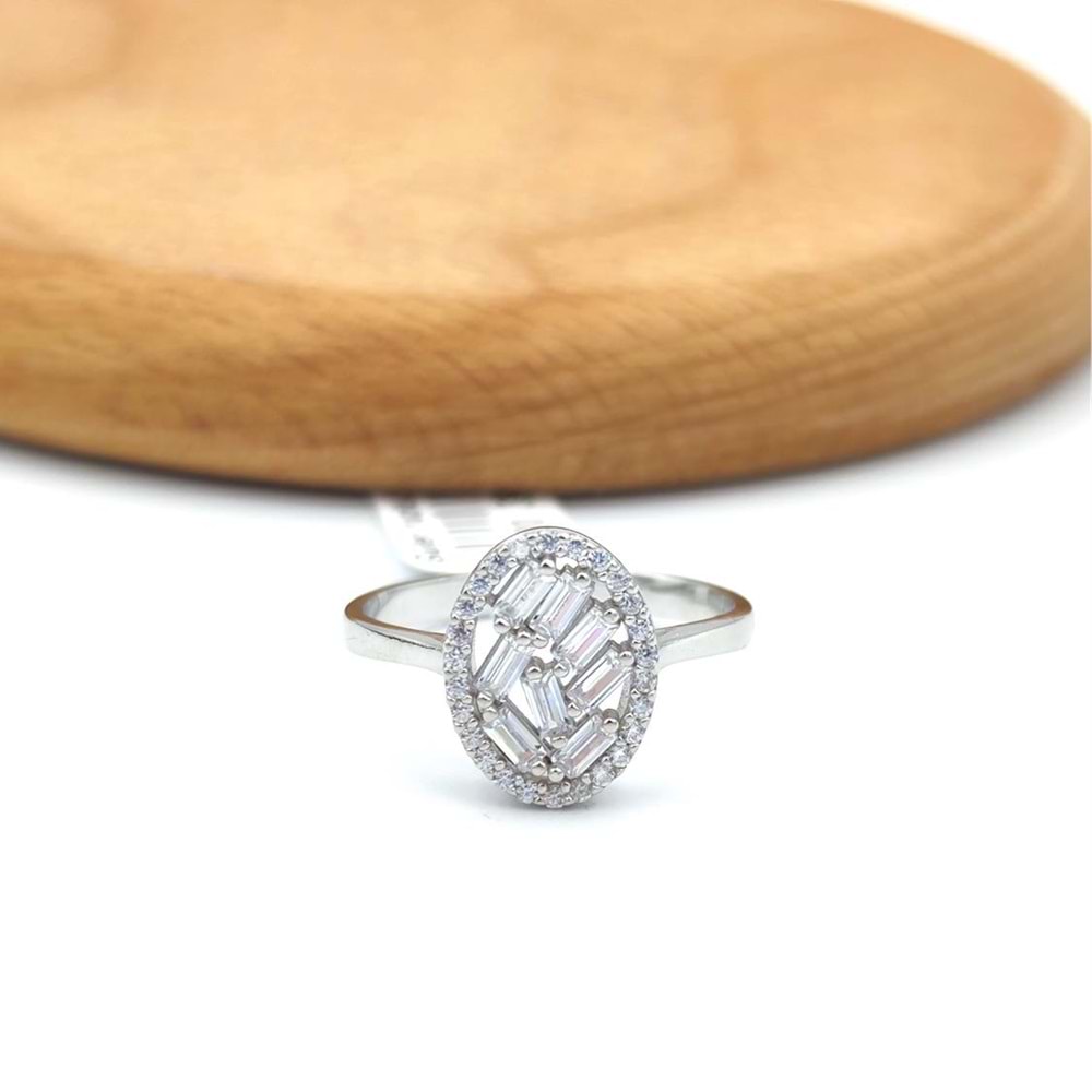 OVAL BAGET KESİK TAŞLI GÜMÜŞ YÜZÜK - 17