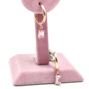 PEMBE BAGET TAŞLI HALKA GÜMÜŞ KÜPE