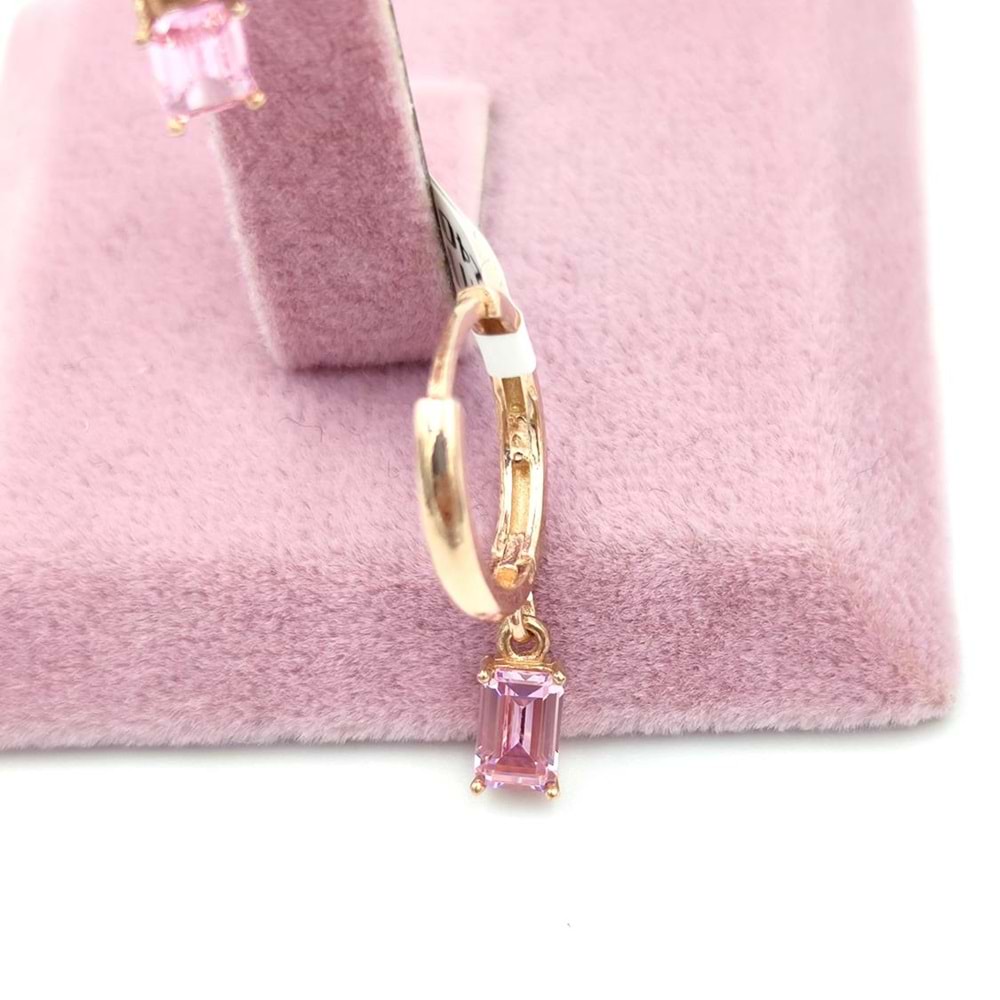 PEMBE BAGET TAŞLI HALKA GÜMÜŞ KÜPE