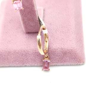 PEMBE BAGET TAŞLI HALKA GÜMÜŞ KÜPE