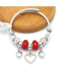 ÇELİK KALP KIRMIZI TOP SALLANTILI BİLEKLİK