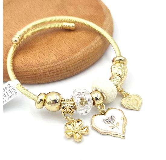 ÇELİK KALP BEYAZ TOP SALLANTILI BİLEKLİK