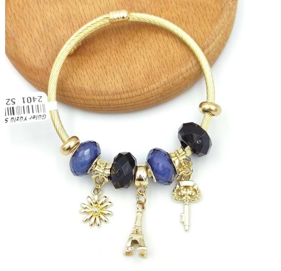 ÇELİK ANAHTAR MOR SİYAH TOP SALLANTILI BİLEKLİK