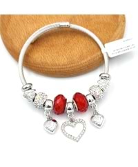 ÇELİK KIRMIZI KALP TOP SALLANTILI BİLEKLİK