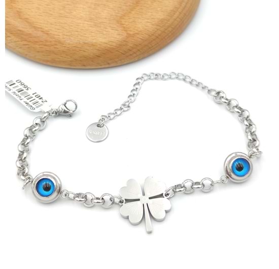 ÇELİK CAM GÖZ DETAYLI YONCA BİLEKLİK