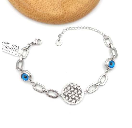 ÇELİK CAM GÖZ DETAYLI YAŞAM ÇİÇEĞİ BİLEKLİK