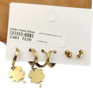 ÇELİK NAZAR BONCUKLU YONCA KÜPE SETİ