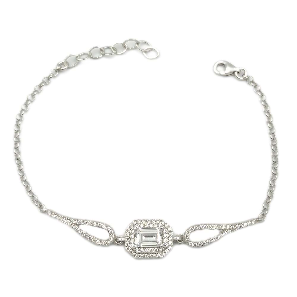 ÇİFT SIRA BAGET GÜMÜŞ BİLEKLİK - RODYUM BEYAZ