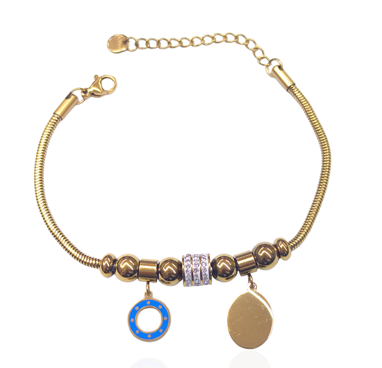 ÇELİK MAVİ MİNELİ ÇEMBER SALLANTILI TOP BİLEKLİK