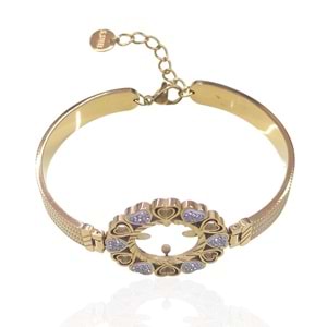 ÇELİK TAŞLI KALP ÇERÇEVELİ ÇEYREK ALTIN KONULABİLEN BİLEZİK