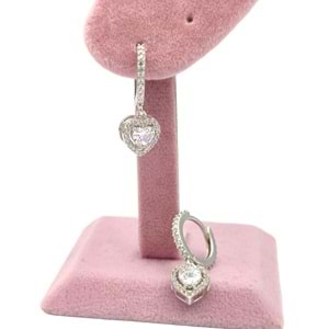 ZİRKON TAŞLI KALP GÜMÜŞ HALKA KÜPE - RODYUM BEYAZ