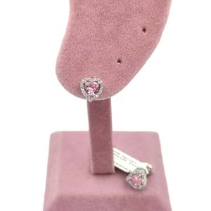 PEMBE TAŞLI KALP GÜMÜŞ ÇİVİ KÜPE