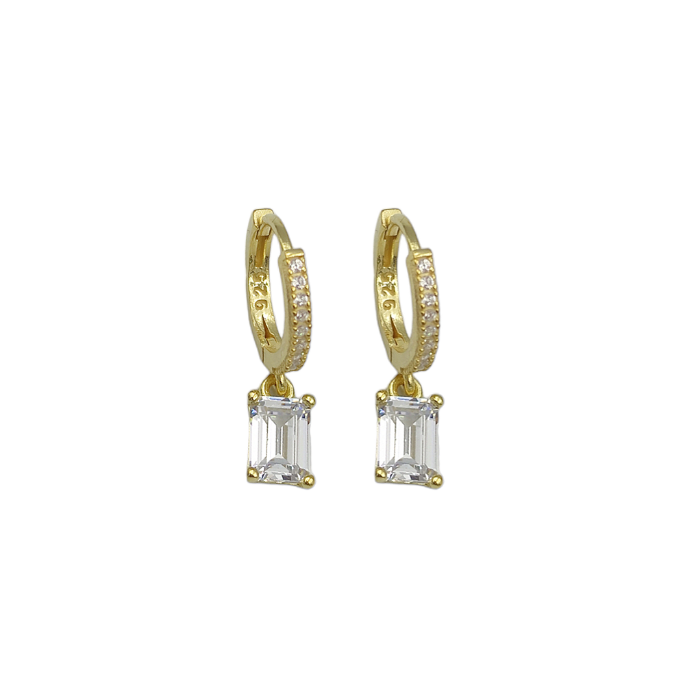 BAGET TAŞLI GÜMÜŞ HALKA KÜPE - ALTIN SARI