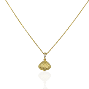 KAPAKLI İNCİLİ İSTİRİDYE GÜMÜŞ KOLYE - ALTIN SARI