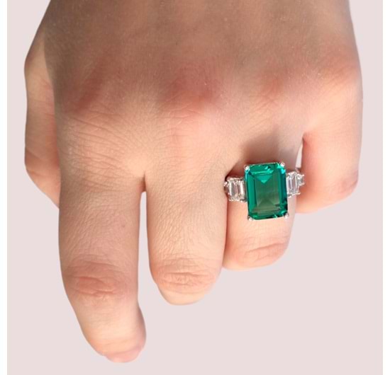 BÜYÜK YEŞİL BAGET GÜMÜŞ YÜZÜK - 17