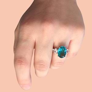 MAVİ OVAL GÜMÜŞ YÜZÜK - 14