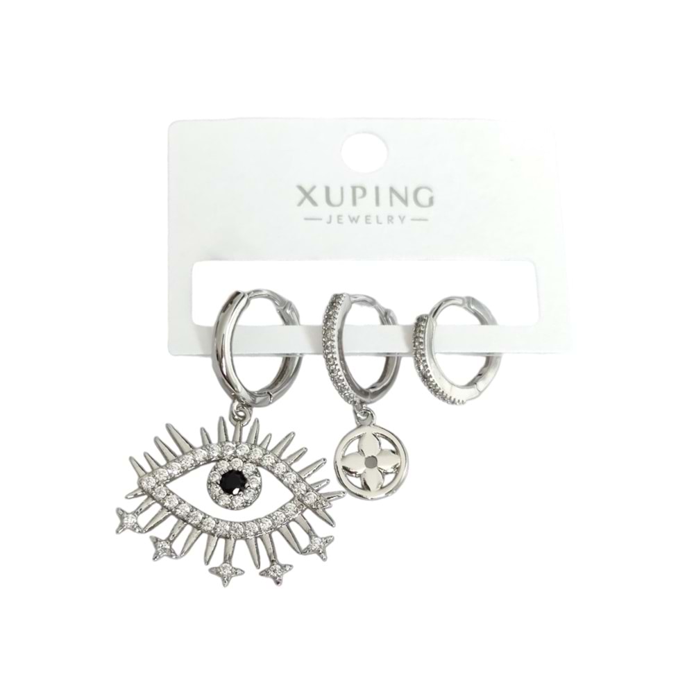 XUPING BÜYÜK GÖZ KOMBİN HALKA KÜPE - BEYAZ