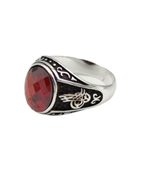 KIRMIZI TAŞLI OVAL TUĞRA GÜMÜŞ ERKEK YÜZÜK