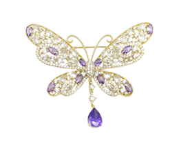 ZİRKON TAŞLI MOR KELEBEK BROŞ GOLD