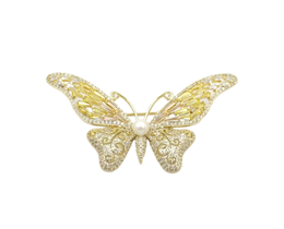 ZİRKON TAŞLI SARI TAŞLI İNCİLİ BROŞ GOLD