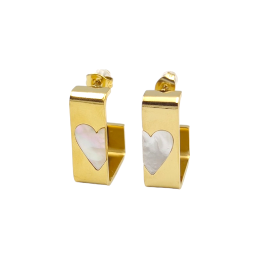 ÇELİK BEYAZ KALP DETAY U HALKA KÜPE