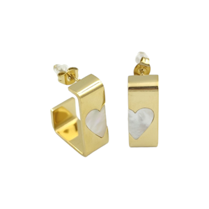 ÇELİK BEYAZ KALP DETAY U HALKA KÜPE