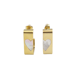 ÇELİK BEYAZ KALP DETAY U HALKA KÜPE