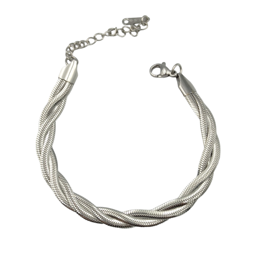 ÇELİK ÖRGÜ YASSI ZİNCİR BİLEKLİK - BEYAZ