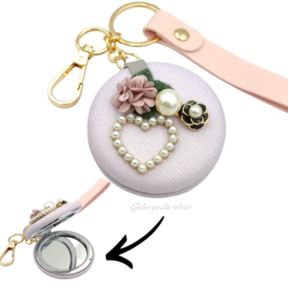 KAPAKLI AYNA İNCİ ÇİÇEK ANAHTARLIK - LİLA