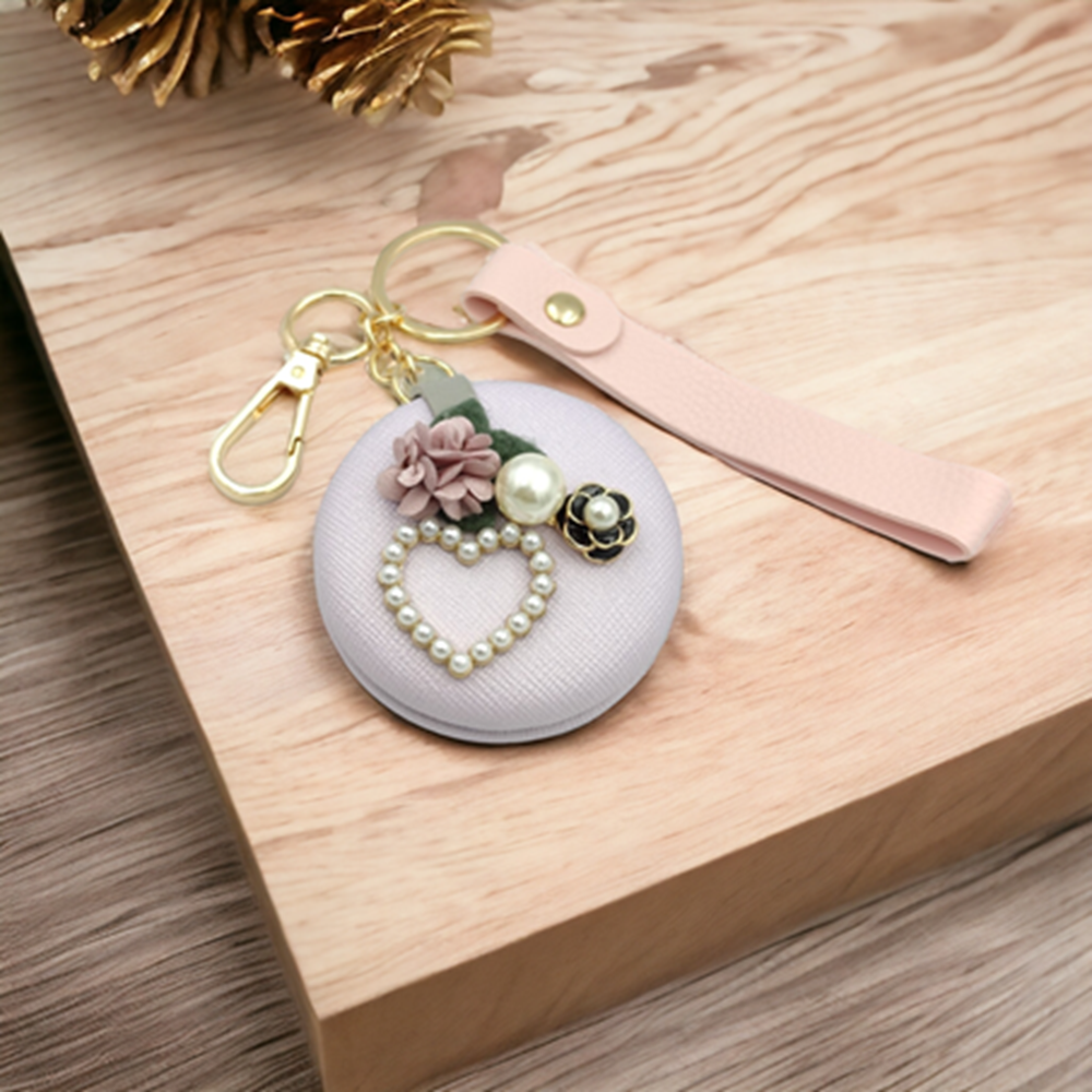 KAPAKLI AYNA İNCİ ÇİÇEK ANAHTARLIK - LİLA