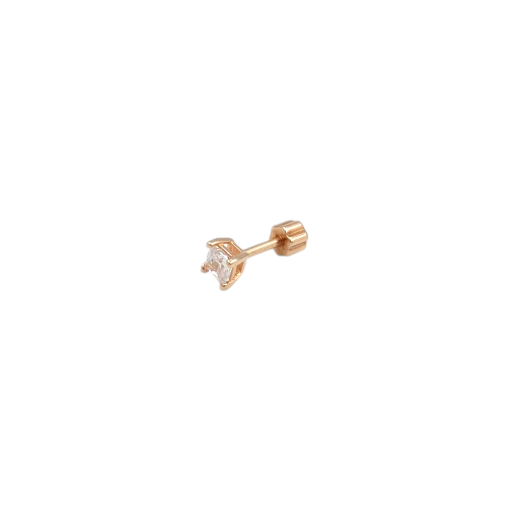 KARE TEK TAŞ GÜMÜŞ TRAGUS PIERCING - ROSE BAKIR
