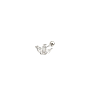 ÜÇ YAPRAK GÜMÜŞ TOP TRAGUS PIERCING - RODYUM BEYAZ