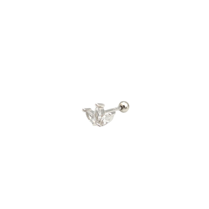 ÜÇ YAPRAK GÜMÜŞ TOP TRAGUS PIERCING - RODYUM BEYAZ