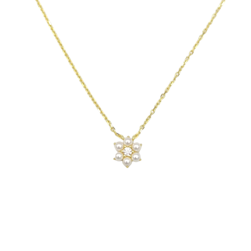 İNCİLİ MİNİ ÇİÇEK GÜMÜŞ KOLYE