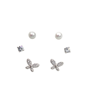 İTHAL 6 LI KELEBEK GÜMÜŞ KOMBİN KÜPE SETİ