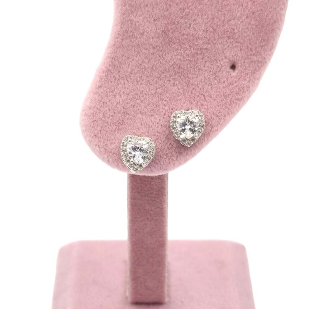 ZİRKON TAŞLI MİNİMAL KALP ÇİVİ GÜMÜŞ KÜPE