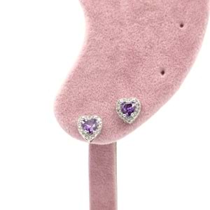 MOR TAŞLI MİNİMAL KALP GÜMÜŞ KÜPE