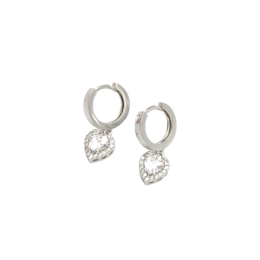 ZİRKON TAŞLI MİNİ KALP HALKA GÜMÜŞ KÜPE - RODYUM BEYAZ