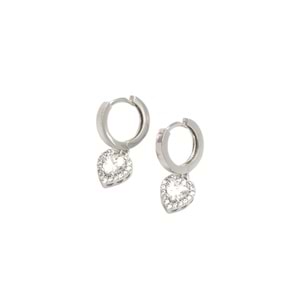 ZİRKON TAŞLI MİNİ KALP HALKA GÜMÜŞ KÜPE - RODYUM BEYAZ