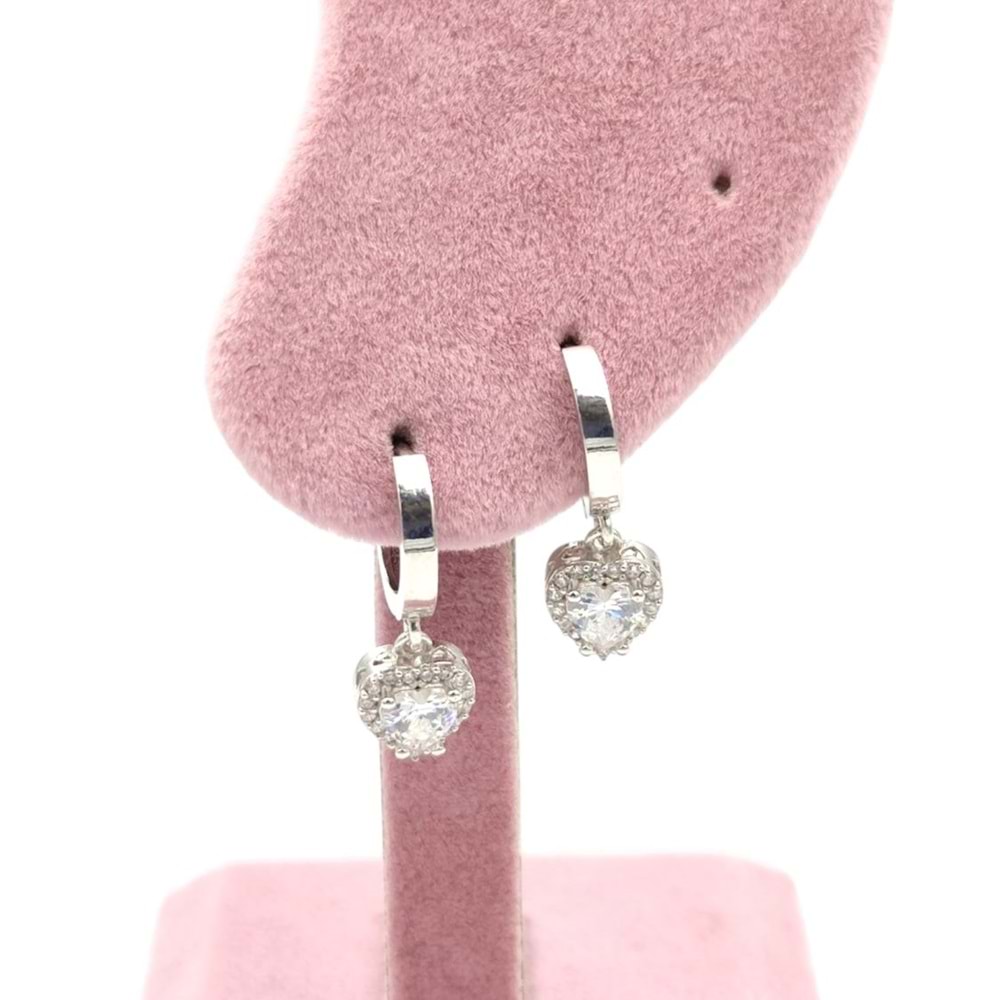 ZİRKON TAŞLI MİNİ KALP HALKA GÜMÜŞ KÜPE - RODYUM BEYAZ