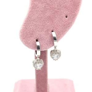 ZİRKON TAŞLI MİNİ KALP HALKA GÜMÜŞ KÜPE - RODYUM BEYAZ