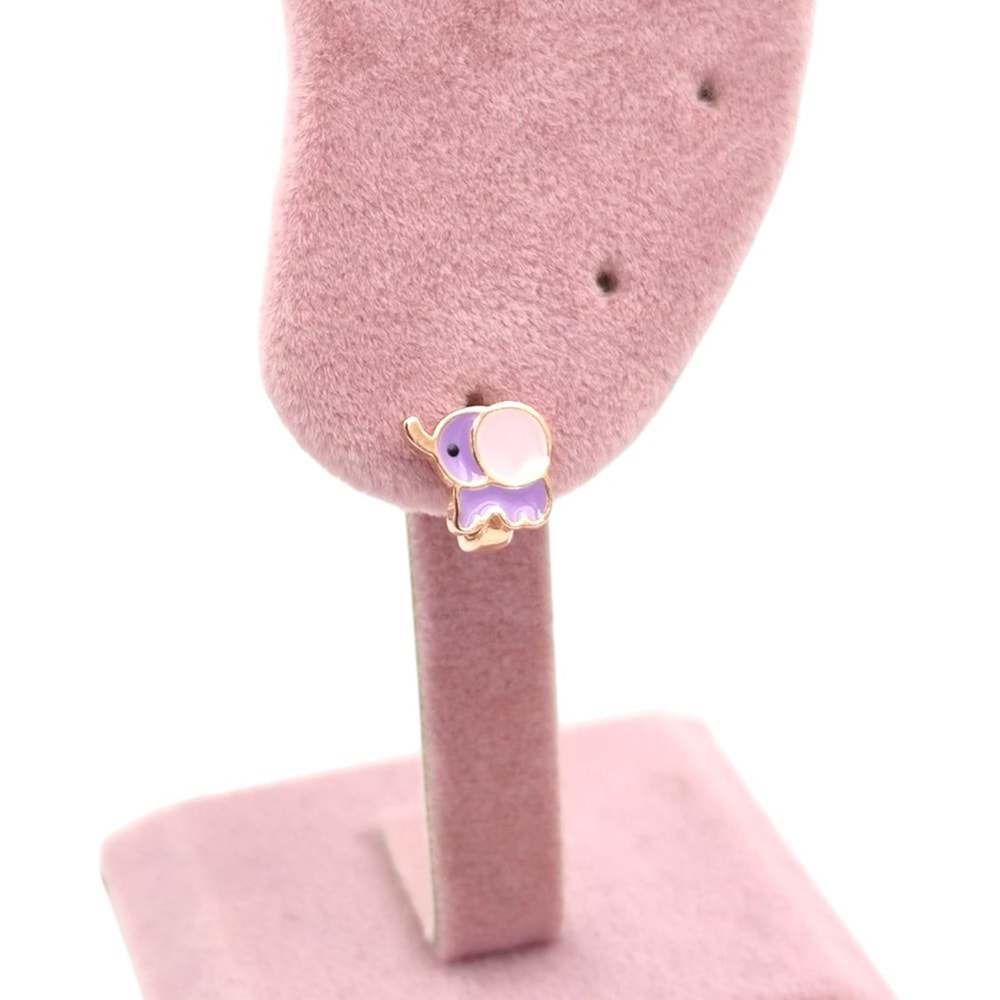 MOR MİNELİ FİL GÜMÜŞ ÇOCUK KÜPE - ROSE BAKIR