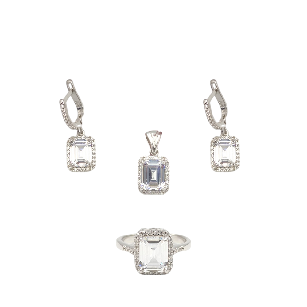 ÖZEL KESİM TAŞ BAGET GÜMÜŞ ÜÇLÜ SET - 14