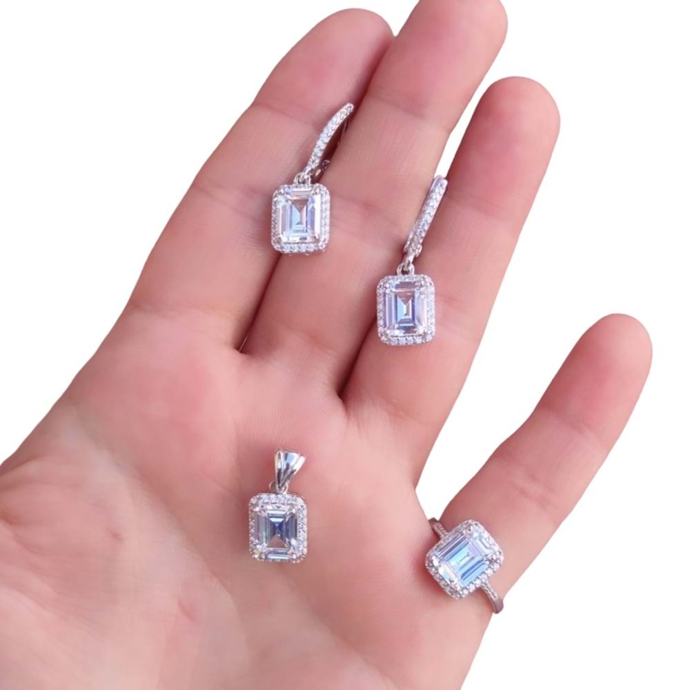 ÖZEL KESİM TAŞ BAGET GÜMÜŞ ÜÇLÜ SET - 14