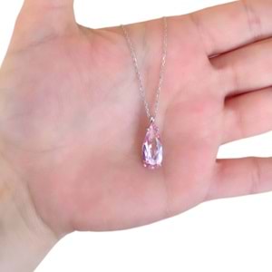 PEMBE DAMLA TAŞLI GÜMÜŞ KOLYE