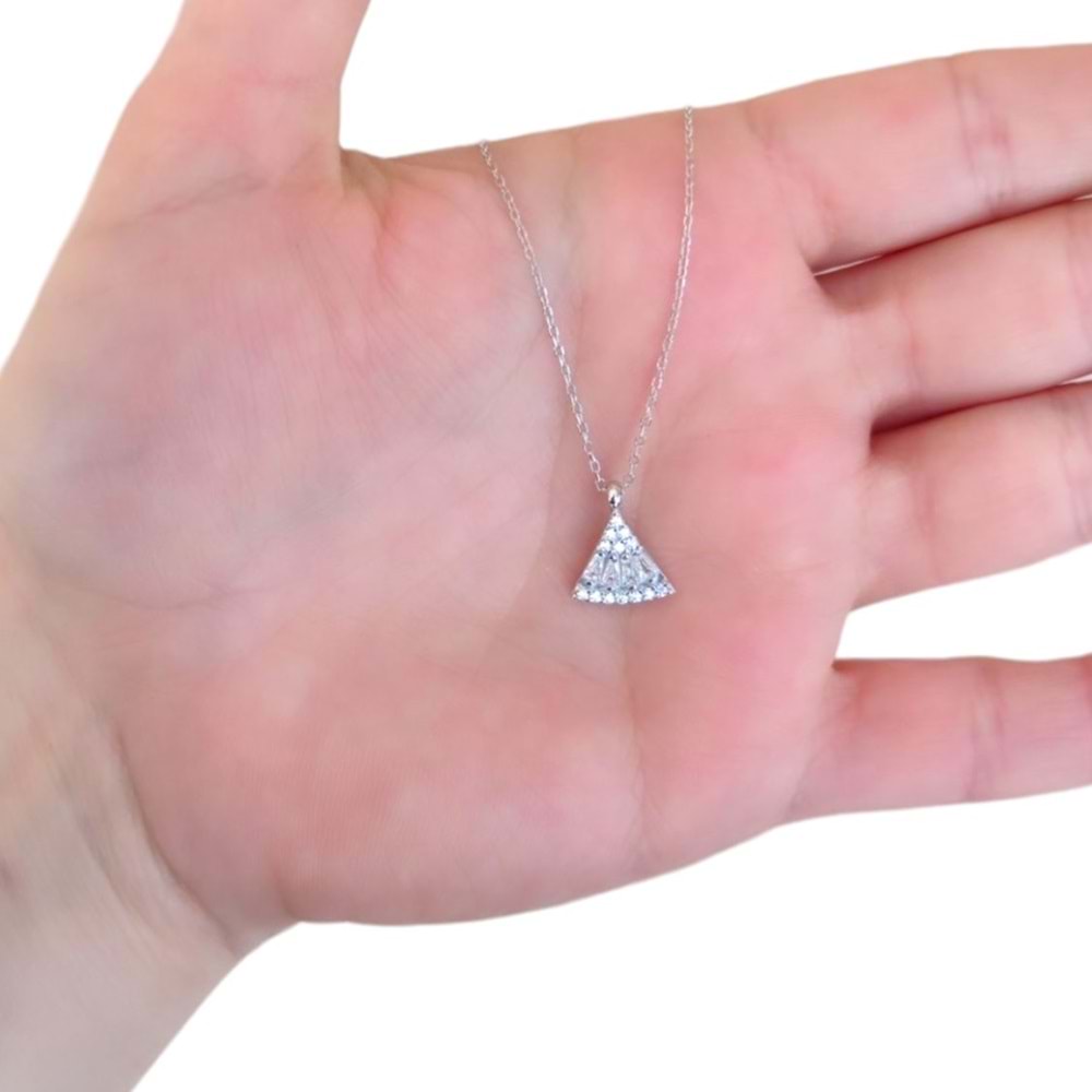 BAGET DETAYLI YELPAZE GÜMÜŞ KOLYE - RODYUM BEYAZ